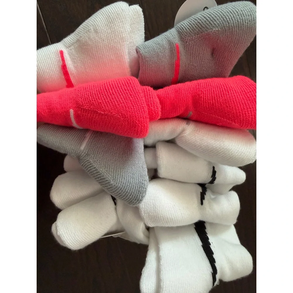 Nike Kids Crew Cushioned Socks 12 Pair Pack White Grey Pink XS 5-7 BN0509-A4F